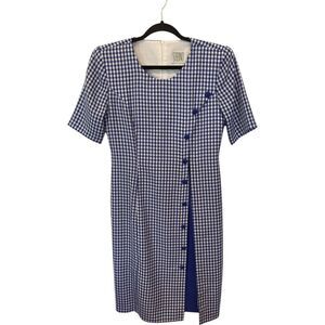Sabino Side Button Up Short Sleeve Round‎ Neck Plaid Back Zip Women's Dress